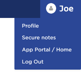 Profile dropdown menu showing "App Portal/Home" option