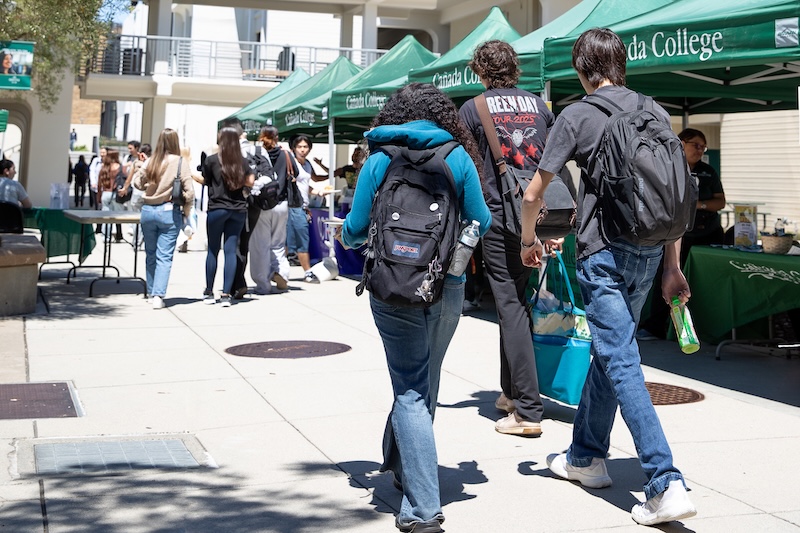 Students with backpacks walking on campus