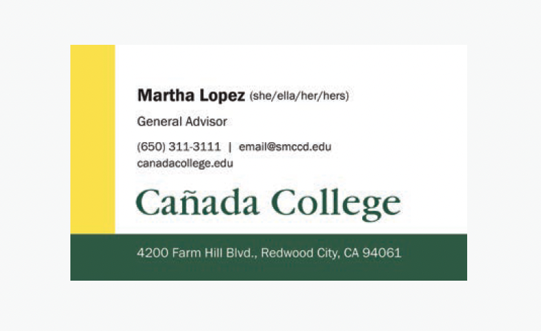 Cañada College business card template for Martha Lopez