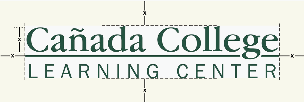 Cañada College Learning Center wordmark with clear space margins marked by x.