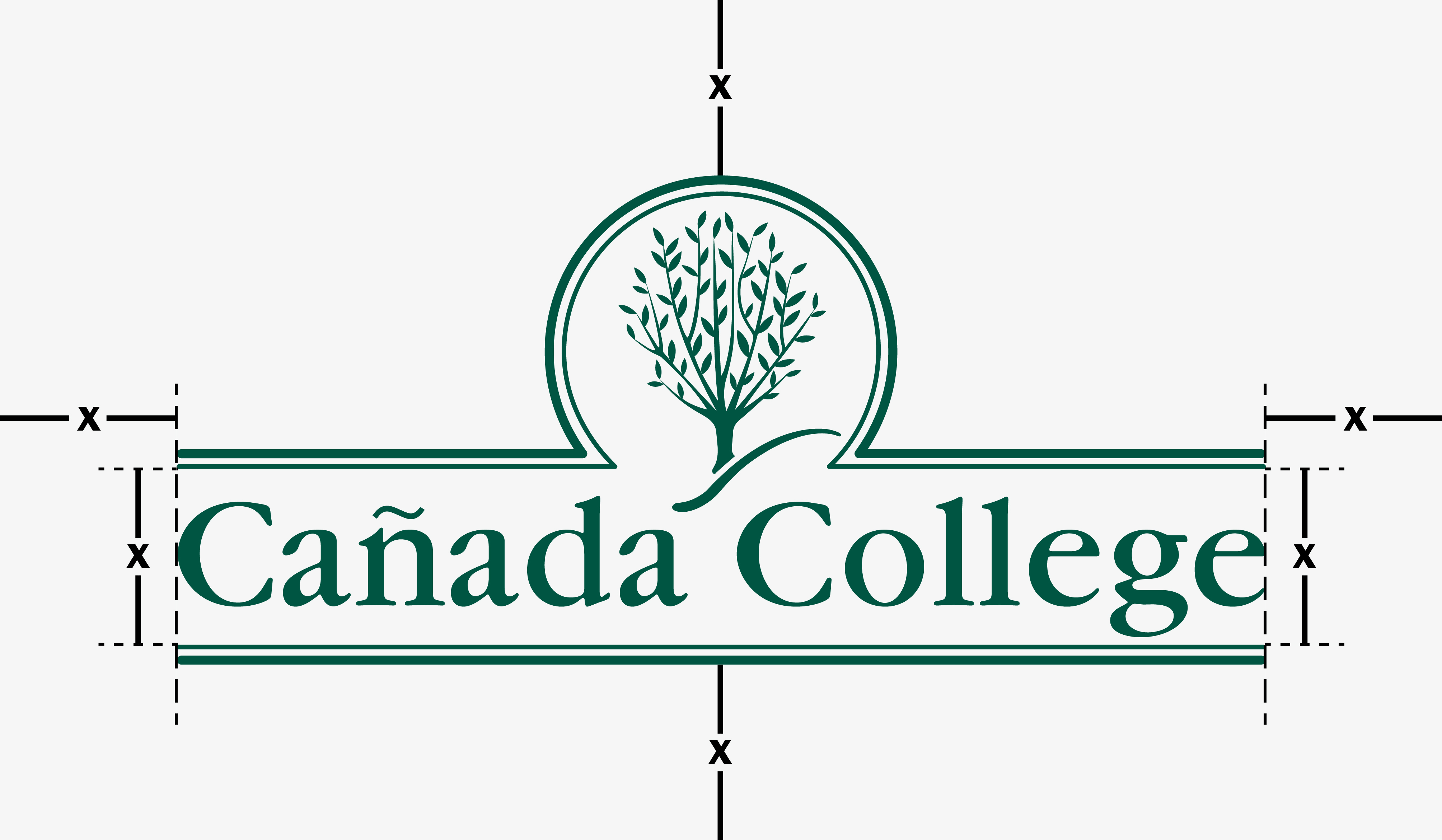 Cañada College green tree logo showing clear space layout guidelines