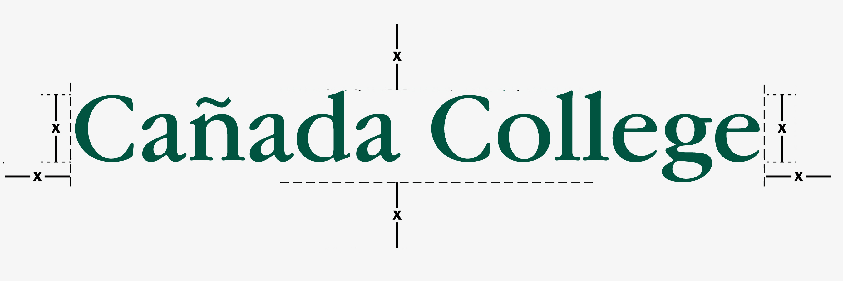 Cañada College wordmark with clear space margin guidelines marked by x on all sides.