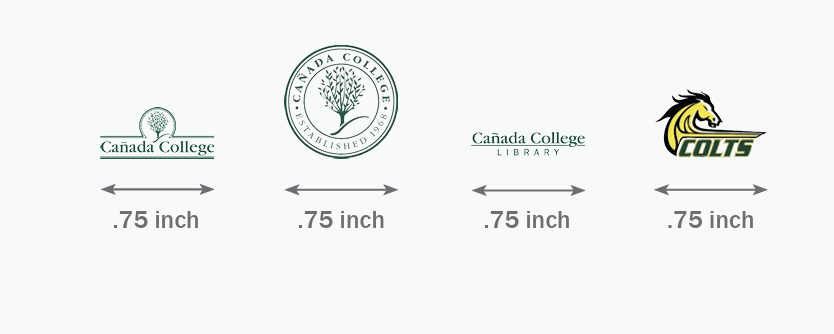 Cañada College logos and marks showing a .75 inch minimum width requirement.