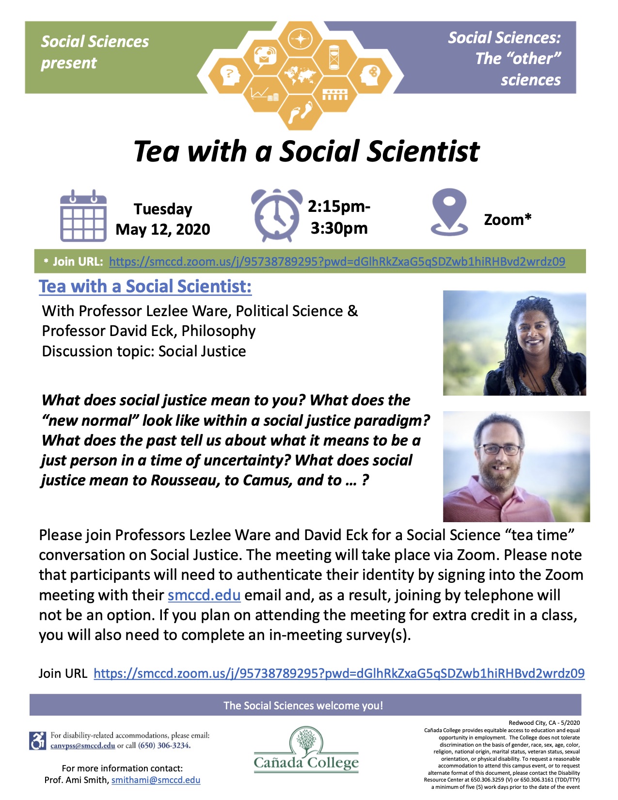 Tea with a Social Scientist Flyer, Tuesday May 12 2020, 2:15pm-3:30pm on Zoom