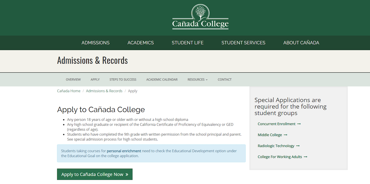 Admission & Records page
